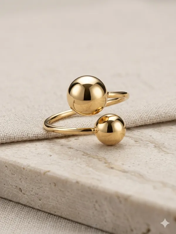 Gold_Steel_Dual_Sphere_Open_Band_Ring_For_Women