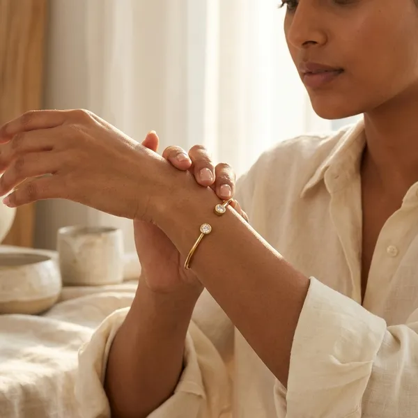 Gold_Steel_Twin_Stone_Open_Cuff_Bracelet_For_Women