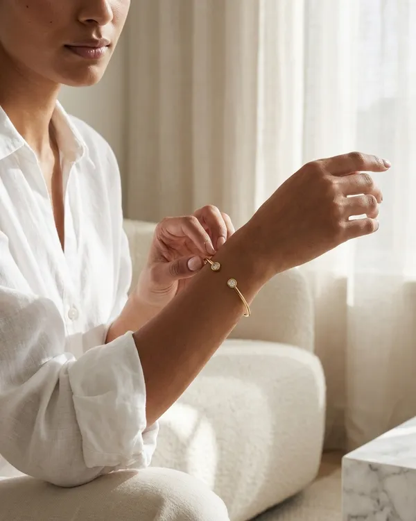 Gold_Steel_Twin_Stone_Open_Cuff_Bracelet_For_Women