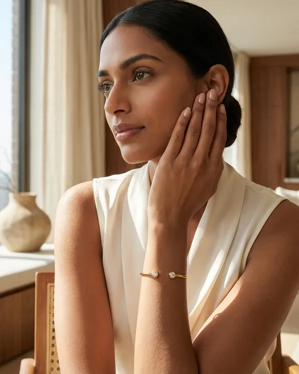 Gold_Steel_Twin_Stone_Open_Cuff_Bracelet_For_Women