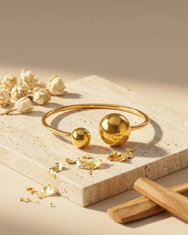 Gold_Steel_Dual_Sphere_Open_Cuff_Bracelet_For_Women