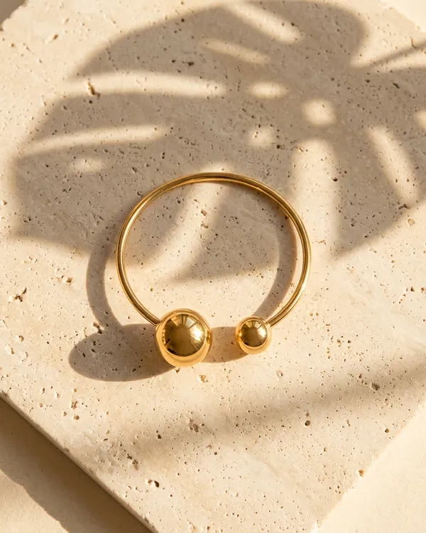 Gold_Steel_Dual_Sphere_Open_Cuff_Bracelet_For_Women