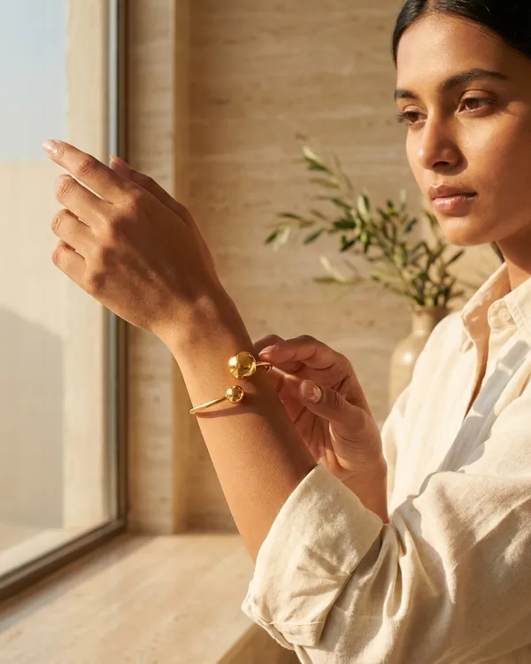 Gold_Steel_Dual_Sphere_Open_Cuff_Bracelet_For_Women