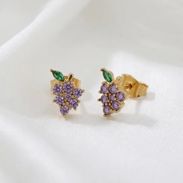 Gold_Steel_Amethyst_Vine_Stud_Earrings_For_Women