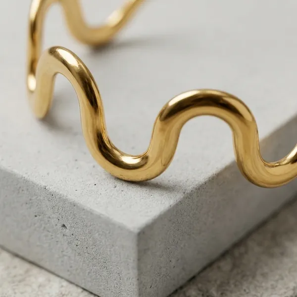 Gold_Steel_Wave_Cuff_Bracelet_For_Women