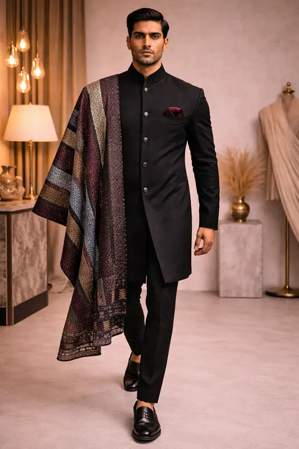 Z_Black_Black_Indo_Western_With_Dupatta_For_Sangeet_Reception