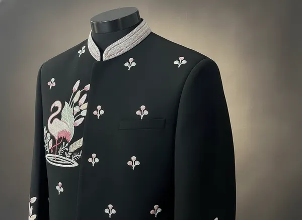 Black_Hand_Embroidered_Achkan_Indowestern_For_Men