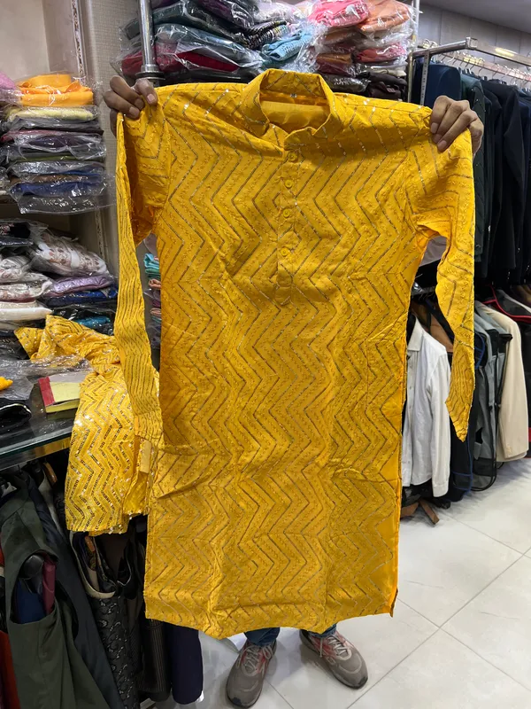 Yellow_Haldi_Shimmer_Kurta_For_Men