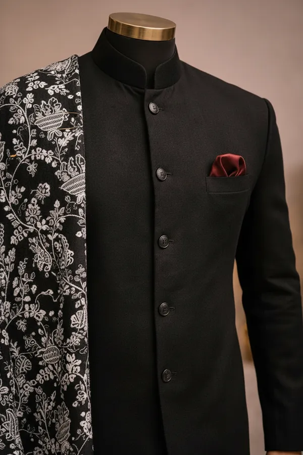 Black_Indo_With_Off_White_Thread_Work_Dupatta_For_Men