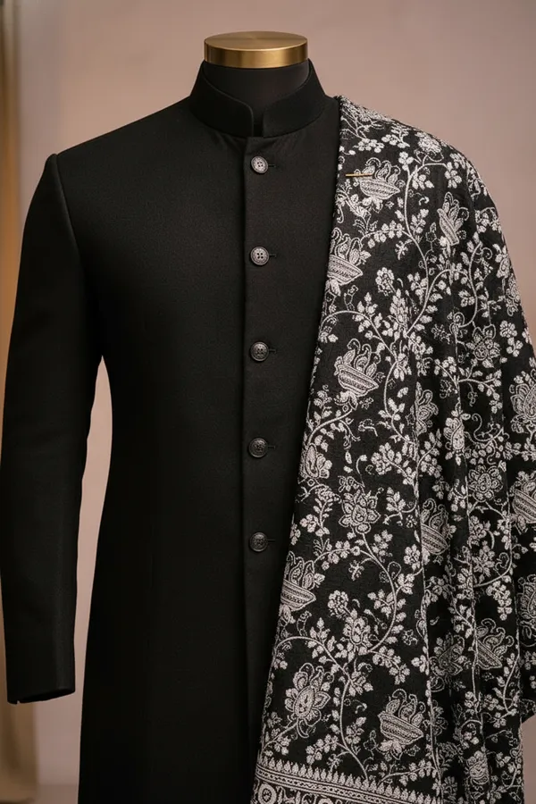 Black_Indo_With_Off_White_Thread_Work_Dupatta_For_Men