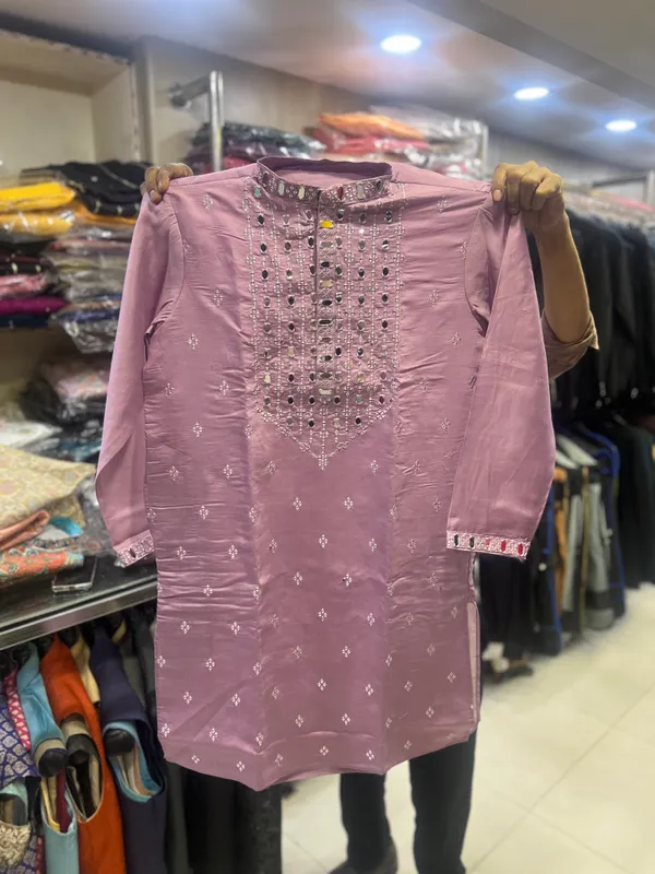 Lavender_Real_Mirror_Work_Kurta_For_Men