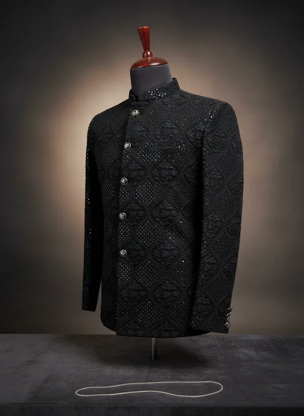 Black_Georgette_Thread_Work_Jodhpuri_For_Men