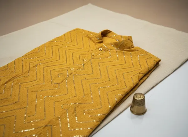 Yellow_Haldi_Shimmer_Kurta_For_Men