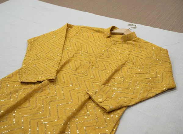 Yellow_Haldi_Shimmer_Kurta_For_Men