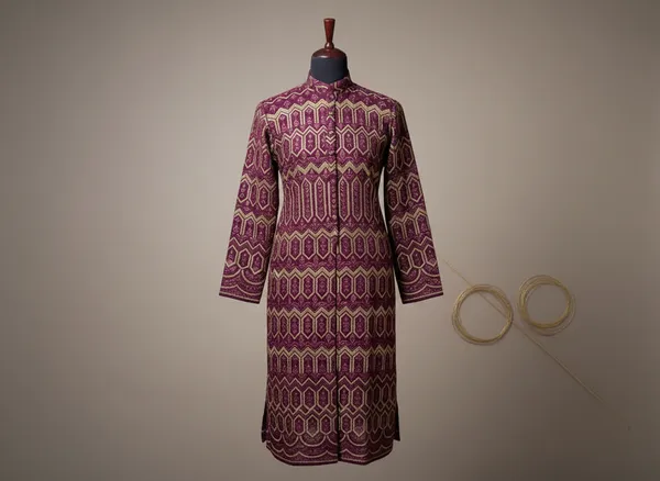 Maroon_Pure_Georgette_Thread_Work_Zari_Kurta_For_Men