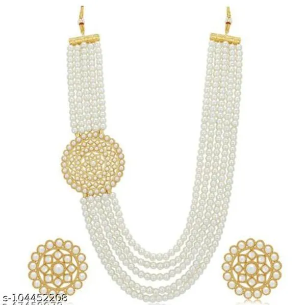 Women_Elegant_Pearl_Necklace_Set_Traditional_Multi_Layer_Pearl_Haar_With_Matching_Earrings_Ethnic_Bridal_Party_Wear_Jewellery_Set_Gold_Plated_Designer_Necklace_For_Weddings_Festive_Occasions_Special_Events