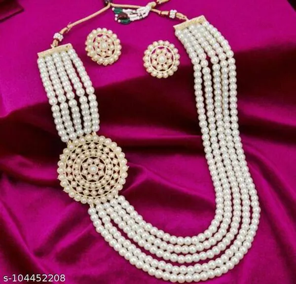 Women_Elegant_Pearl_Necklace_Set_Traditional_Multi_Layer_Pearl_Haar_With_Matching_Earrings_Ethnic_Bridal_Party_Wear_Jewellery_Set_Gold_Plated_Designer_Necklace_For_Weddings_Festive_Occasions_Special_Events