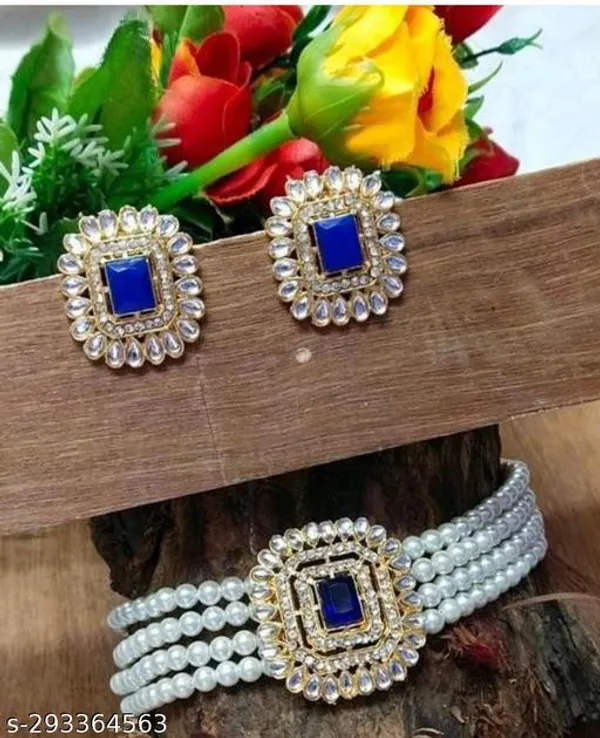 Blue_Gemstone_Pearl_Bracelet_Earrings_Set_Premium_Designer_Jewellery_With_Square_Sapphire_Centerpiece_White_Pearl_Strands_Teardrop_Stones_Golden_Finish_Festive_Wedding_Gifting_Collection_For_Women_Luxury_Ethnic_Party_Wear