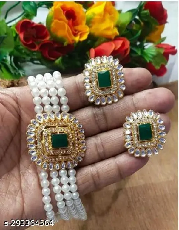 Royal_Blue_Gemstone_Pearl_Jewellery_Set_Designer_Bracelet_With_Multi_Strand_White_Pearls_Matching_Earrings_Square_Sapphire_Centerpiece_With_Teardrop_Stones_Luxury_Ethnic_Festive_Wedding_Wear_Premium_Gift_For_Women