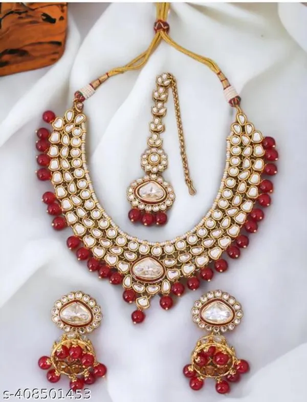 Bridal_Kundan_Necklace_Set_With_Maang_Tikka_Earrings_Traditional_Gold_Tone_Choker_Jewelry_Set_With_Red_Beads_Polki_Stones_Ethnic_Wedding_Festive_Party_Wear_Statement_Jewelry_Set_For_Women