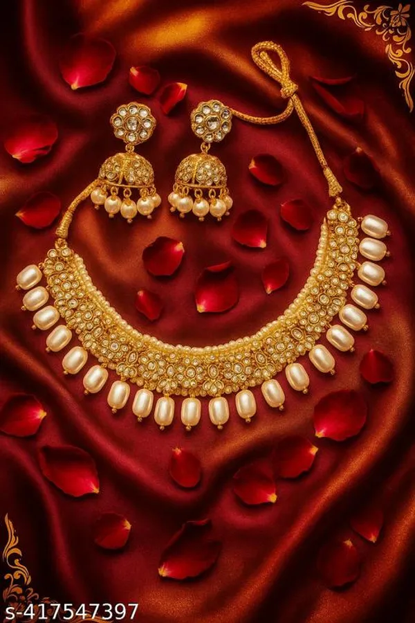 Traditional_Gold_Plated_Kundan_Pearl_Choker_Necklace_Set_For_Women_Girls_Bridal_Jewellery_With_Matching_Jhumka_Earrings_Ethnic_Wear_Set_For_Wedding_Party_Festive_Look_Gift_For_Wife_Sister_Mother_Girlfriend_Anti_Tarnish_Artificial_Jewellery