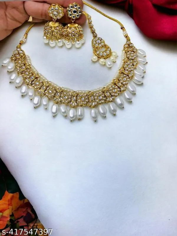 Traditional_Gold_Plated_Kundan_Pearl_Choker_Necklace_Set_For_Women_Girls_Bridal_Jewellery_With_Matching_Jhumka_Earrings_Ethnic_Wear_Set_For_Wedding_Party_Festive_Look_Gift_For_Wife_Sister_Mother_Girlfriend_Anti_Tarnish_Artificial_Jewellery