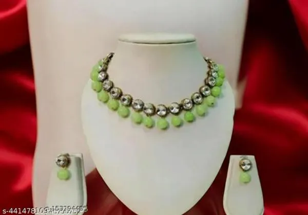 Dual_Row_Metallic_Light_Green_Beaded_Necklace_With_Matching_Earrings_Premium_Fashion_Jewellery_Set_For_Women_Party_Wedding_Festive_Wear_Stylish_Gift_Choice_Lightweight_Durable_Comfortable_Daily_Accessory_For_Modern_Lifestyle
