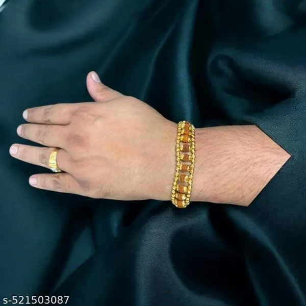 Handcrafted_Rudraksha_Bead_Bracelet_With_Gold_Tone_Spacers_Traditional_Spiritual_Jewelry_Adjustable_Unisex_Bracelet_For_Meditation_Prayer_Everyday_Wear_Premium_Finish_Ethnic_Accessory