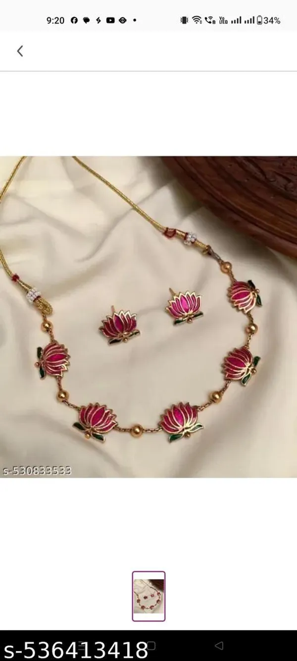 Lotus_Necklace_Set_For_Women_Traditional_Gold_Plated_Pink_Lotus_Jewellery_Stylish_Handmade_Floral_Necklace_With_Earrings_Ethnic_Wedding_Festive_Party_Wear_Jewellery_Perfect_Gift_For_Wife_Sister_Girlfriend_Mother