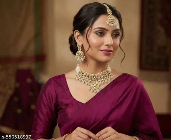 Elegant_Gold_Plated_Kundan_Pearl_Pastel_Bead_Choker_Necklace_Set_With_Earrings_Maang_Tikka_Bridal_Wedding_Festive_Jewellery_Anti_Tarnish_Gift_For_Wife_Mother_Sister_Girlfriend