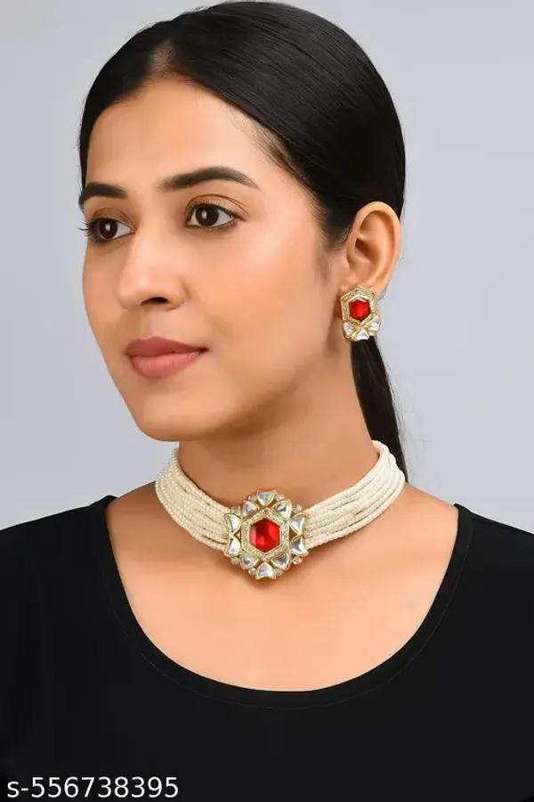 Gold_Plated_Red_Kundan_Pearl_Choker_Necklace_Set_Traditional_Bridal_Jewellery_With_Earrings_For_Women_Perfect_Gift_For_Wedding_Party_Festive_Wear_Elegant_Ethnic_Designer_Set_For_Wife_Mother_Sister_Girlfriend