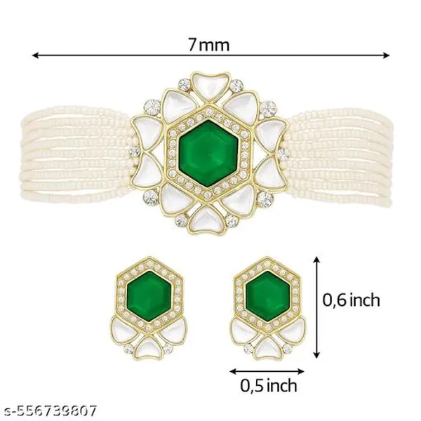 Emerald_Green_Kundan_Pearl_Choker_Necklace_Set_With_Earrings_For_Women_Gold_Plated_Traditional_Bridal_Jewellery_Set_Elegant_Ethnic_Choker_For_Wedding_Festive_Party_Wear_Stylish_Gift_For_Mother_Sister_Wife_Girlfriend