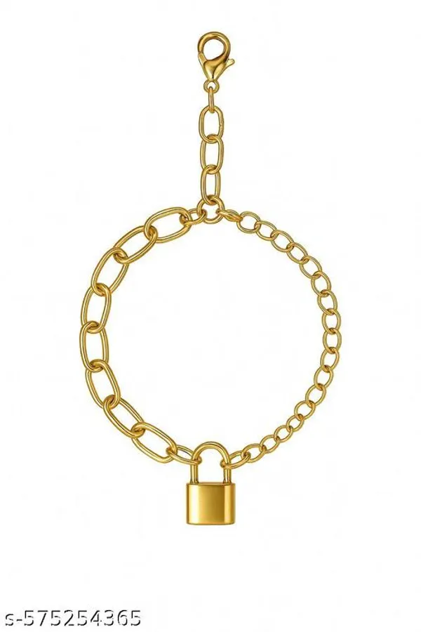Modern_Gold_Tone_Chain_Bracelet_For_Women_Girls_Mixed_Oval_Link_Design_With_Sleek_Padlock_Charm_Adjustable_Extender_For_Perfect_Fit_Minimalist_Yet_Bold_Everyday_Wear_Jewellery_Stylish_Trendy_Elegant_Accessory_For_Casual_Party_Daily_Fashion