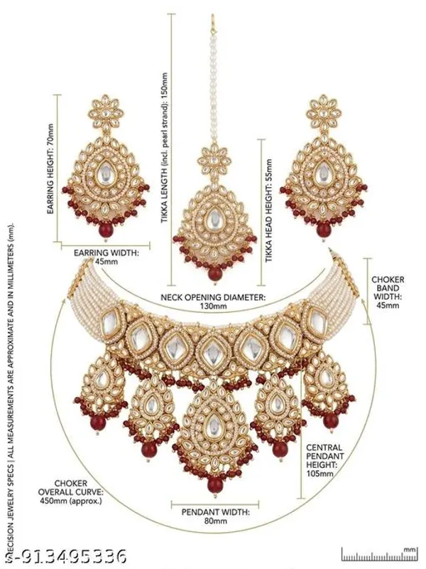 Bridal_Choker_Necklace_Set_With_Earrings_Maang_Tikka_Gold_Finish_Jewellery_With_White_Stones_Red_Beads_Traditional_Wedding_Festive_Wear_Elegant_Ethnic_Design_Lightweight_Comfortable_Fit_Ideal_For_Brides_Parties_Gifting_Occasions