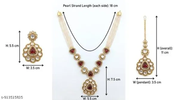 Bridal_Gold_Tone_Jewellery_Set_With_Necklace_Earrings_Maang_Tikka_Red_Stone_White_Pearl_Embellished_Traditional_Wedding_Set_Lightweight_Elegant_Comfortable_Perfect_For_Brides_Festive_Wear_Parties_Gifting