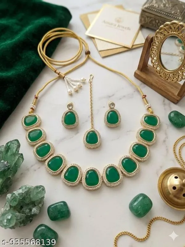 Emerald_Elegance_Gold_Plated_Necklace_Set_For_Women_Stunning_Green_Stone_Jewelry_With_Matching_Earrings_And_Pendant_Perfect_For_Festive_Bridal_And_Heritage_Occasions