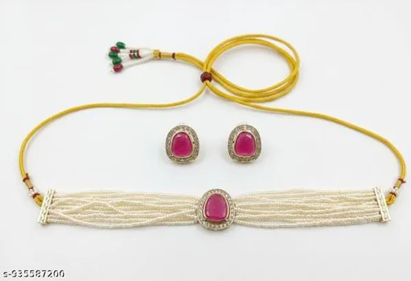 Ruby_Pearl_Choker_Set_For_Women_Multi_Strand_White_Pearl_Necklace_With_Gold_Detailing_And_Matching_Ruby_Stud_Earrings_Perfect_For_Bridal_Festive_Or_Heritage_Occasions