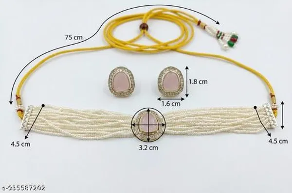 Graceful_Pink_Stone_Pearl_Choker_Set_Multi_Strand_White_Pearl_Necklace_With_Gold_Detailing_And_Matching_Pink_Gem_Stud_Earrings_Ideal_For_Bridal_Festive_Or_Heritage_Occasions