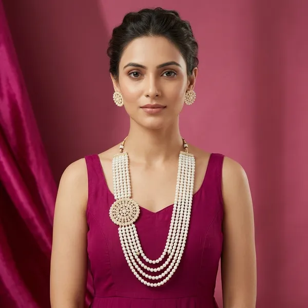 Women_Elegant_Pearl_Necklace_Set_Traditional_Multi_Layer_Pearl_Haar_With_Matching_Earrings_Ethnic_Bridal_Party_Wear_Jewellery_Set_Gold_Plated_Designer_Necklace_For_Weddings_Festive_Occasions_Special_Events