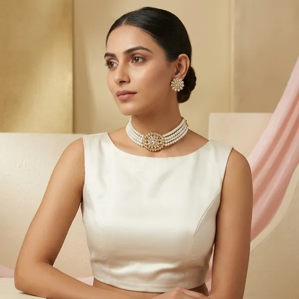 Shimmering_Elegant_Jewellery_Set_Gold_Plated_Pearl_Choker_With_Kundan_Pendant_Earrings_Stylish_Traditional_Ethnic_Wear_For_Women_Premium_Festive_Wedding_Party_Jewellery_Ideal_Gift_For_Anniversaries_Cultural_Celebrations