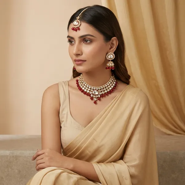 Bridal_Kundan_Necklace_Set_With_Maang_Tikka_Earrings_Traditional_Gold_Tone_Choker_Jewelry_Set_With_Red_Beads_Polki_Stones_Ethnic_Wedding_Festive_Party_Wear_Statement_Jewelry_Set_For_Women