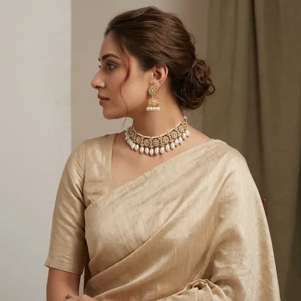 Traditional_Gold_Plated_Kundan_Pearl_Choker_Necklace_Set_For_Women_Girls_Bridal_Jewellery_With_Matching_Jhumka_Earrings_Ethnic_Wear_Set_For_Wedding_Party_Festive_Look_Gift_For_Wife_Sister_Mother_Girlfriend_Anti_Tarnish_Artificial_Jewellery