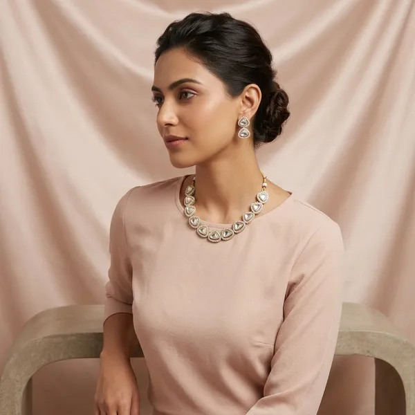 Bridal_Gold_Toned_Necklace_Earrings_Set_Traditional_Jewellery_With_Reflective_Stones_Ethnic_Accessories_For_Weddings_Festive_Wear_Photoshoots_Lightweight_Skin_Friendly_Perfect_Gift_For_Brides_Bridesmaids_Birthdays_Cultural_Celebrations