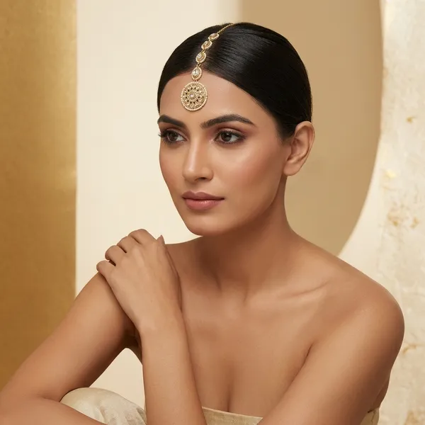 Designer_Kundan_Maang_Tikka_In_Gold_Tone_Finish_Elegant_Geometric_Floral_Forehead_Jewelry_With_White_Stones_Traditional_Bridal_Accessory_For_Women_Perfect_For_Weddings_Festivals_Engagements