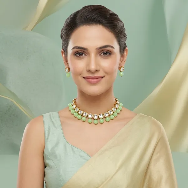 Dual_Row_Metallic_Light_Green_Beaded_Necklace_With_Matching_Earrings_Premium_Fashion_Jewellery_Set_For_Women_Party_Wedding_Festive_Wear_Stylish_Gift_Choice_Lightweight_Durable_Comfortable_Daily_Accessory_For_Modern_Lifestyle