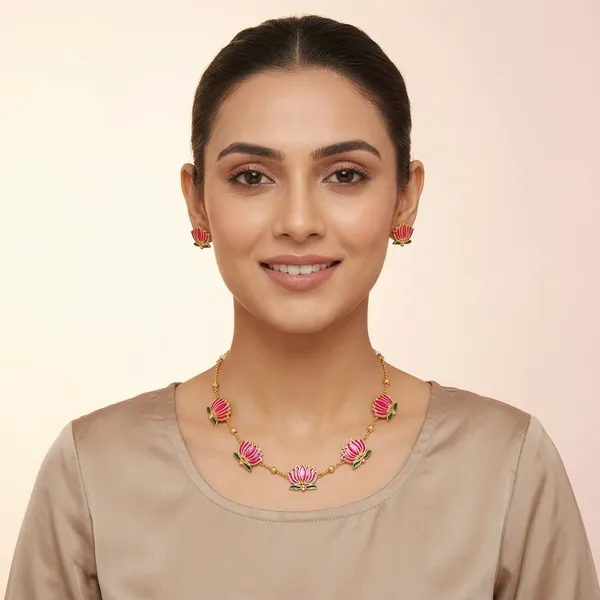 Lotus_Necklace_Set_For_Women_Traditional_Gold_Plated_Pink_Lotus_Jewellery_Stylish_Handmade_Floral_Necklace_With_Earrings_Ethnic_Wedding_Festive_Party_Wear_Jewellery_Perfect_Gift_For_Wife_Sister_Girlfriend_Mother