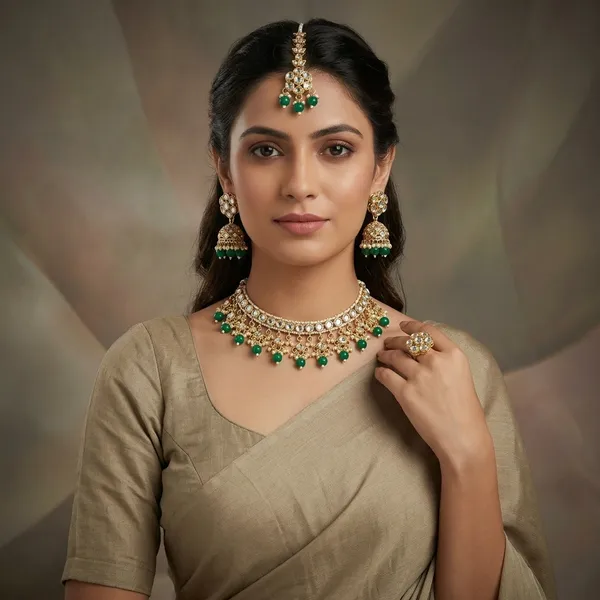 Ethnic_Kundan_Choker_Necklace_Set_With_Green_Beads_For_Women_Gold_Tone_Bridal_Jewellery_With_Matching_Jhumka_Earrings_Maang_Tikka_Premium_Wedding_Festive_Party_Wear_Jewellery_Set_Elegant_Traditional_Bridal_Statement_Piece