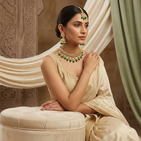 Ethnic_Kundan_Choker_Necklace_Set_With_Green_Beads_For_Women_Gold_Tone_Bridal_Jewellery_With_Matching_Jhumka_Earrings_Maang_Tikka_Premium_Wedding_Festive_Party_Wear_Jewellery_Set_Elegant_Traditional_Bridal_Statement_Piece