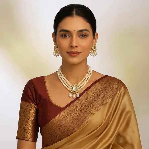White_Beads_Choker_Necklace_Set_With_Matching_Earrings_Premium_Traditional_Pearl_Jewellery_For_Women_Wedding_Party_Wear_Artificial_Stone_Detailing_Ideal_Gift_For_Mother_Sister_Wife_Girlfriend