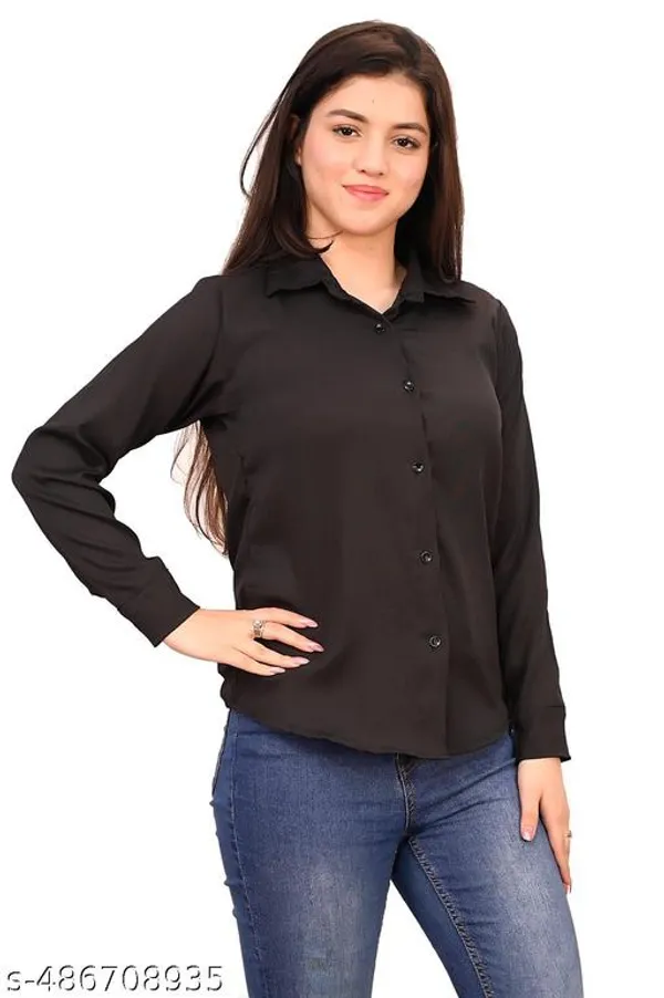 Poshak_Wiz_Womensolid_Casual_Black_Shirt